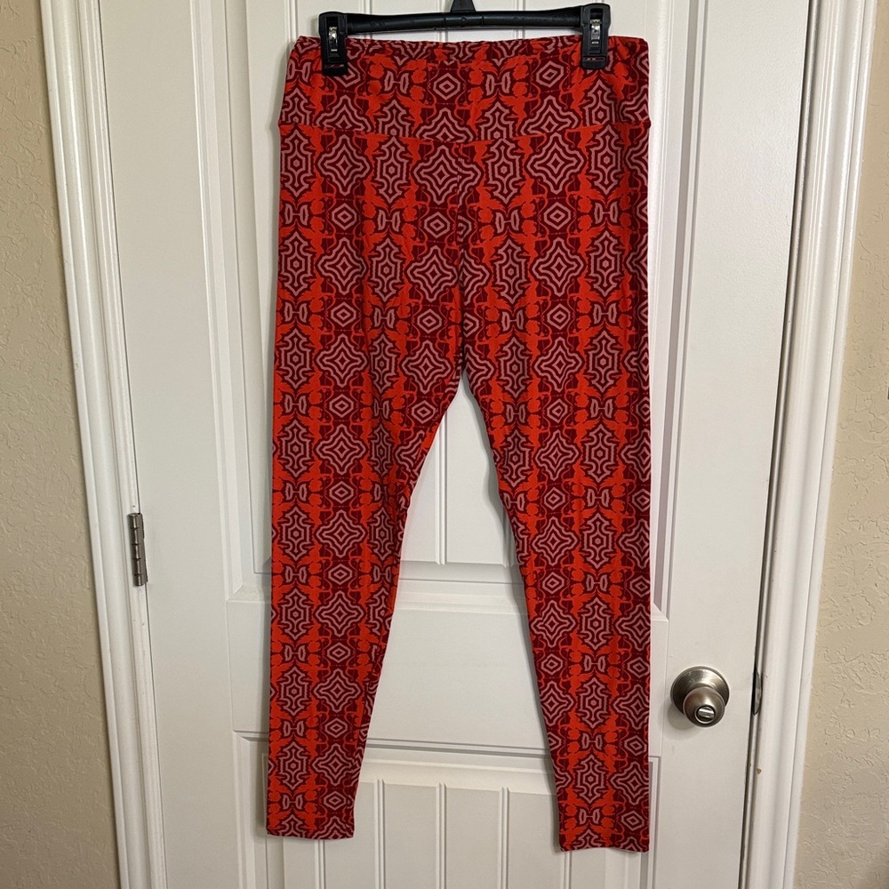 LuLaRoe Orange and Red Patterned Leggings